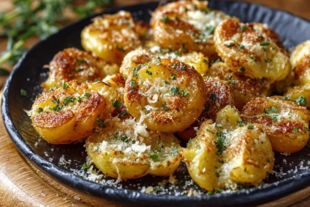 Pommes de terre écrasées croustillantes au beurre à l'ail et au parmesan - 1
