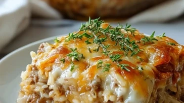 Casserole De Riz Au Bœuf Haché Et Oignons Gratinés - 1