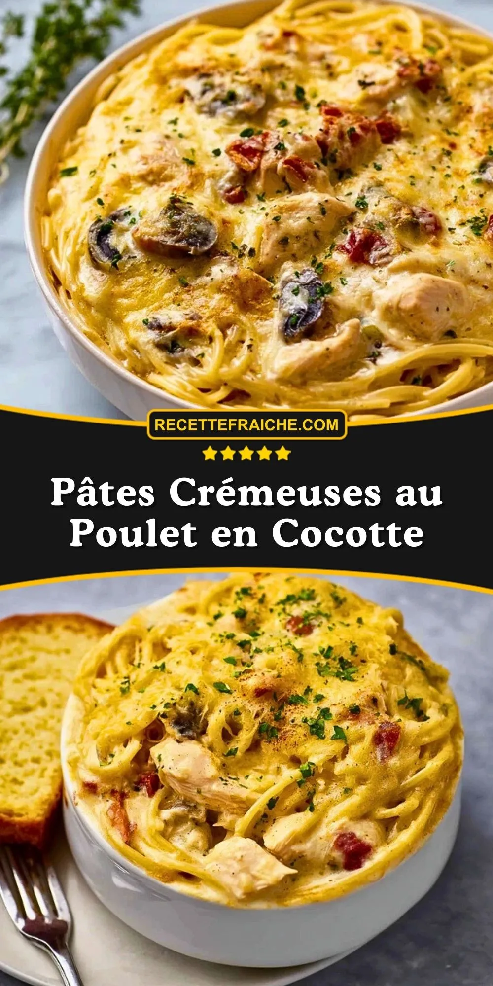Pâtes Crémeuses au Poulet en Cocotte - Pin 1