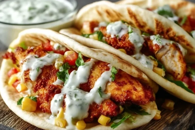 Pitas au poulet croustillant avec ranch aux herbes - 1