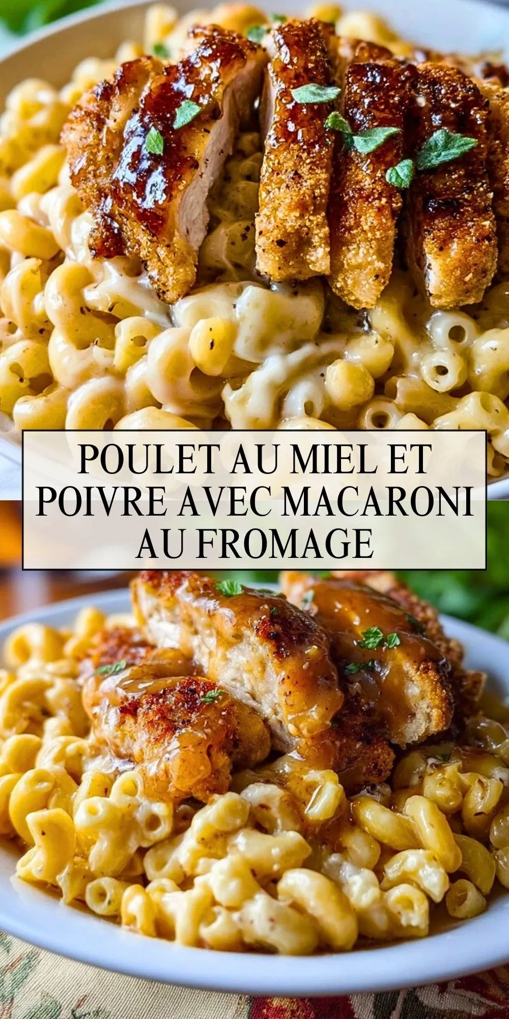 Poulet au miel et poivre avec macaroni au fromage - Pin 1