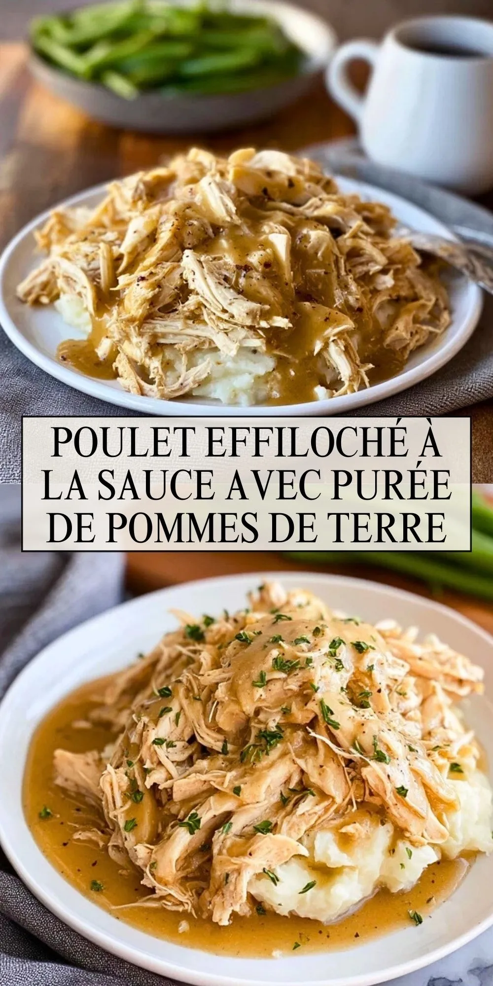 Poulet Effiloché à la Sauce avec Purée de Pommes de Terre - Pin 1
