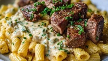 Rigatoni crémeux au beurre à l'ail et steak - 1