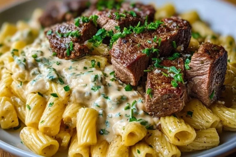Rigatoni crémeux au beurre à l'ail et steak - 1