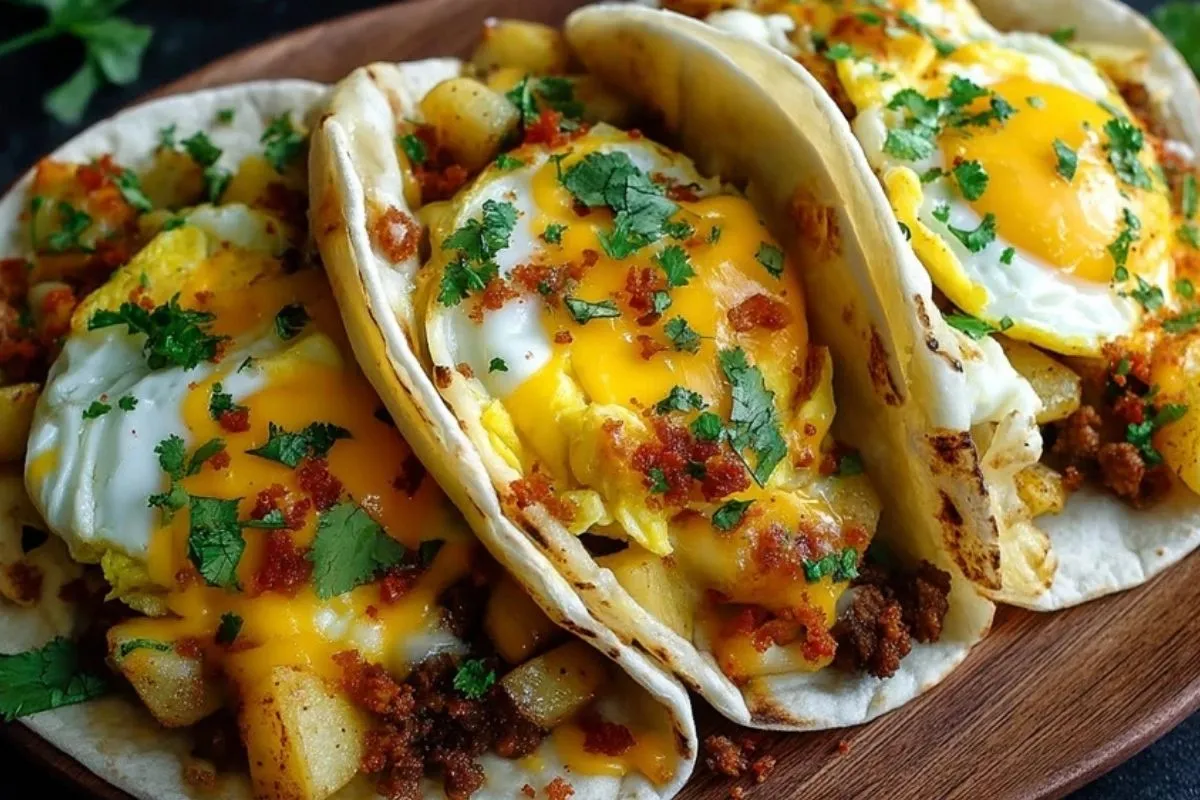 Tacos De Petit-Déjeuner Aux Pommes De Terre, Oeufs Et Fromage - 1
