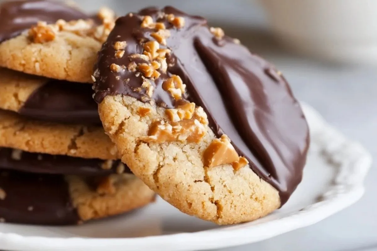 Biscuits Au Toffee Trempés Dans Le Chocolat