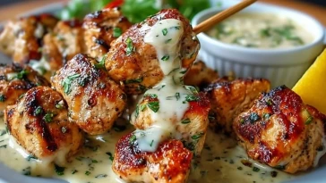Bouchées De Poulet Grillé Avec Sauce Ail Crémeuse