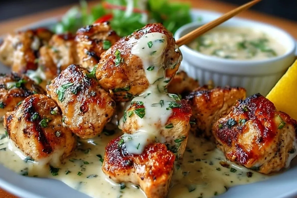 Bouchées De Poulet Grillé Avec Sauce Ail Crémeuse