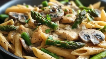 Penne Crémeux au Poulet, Champignons et Asperges