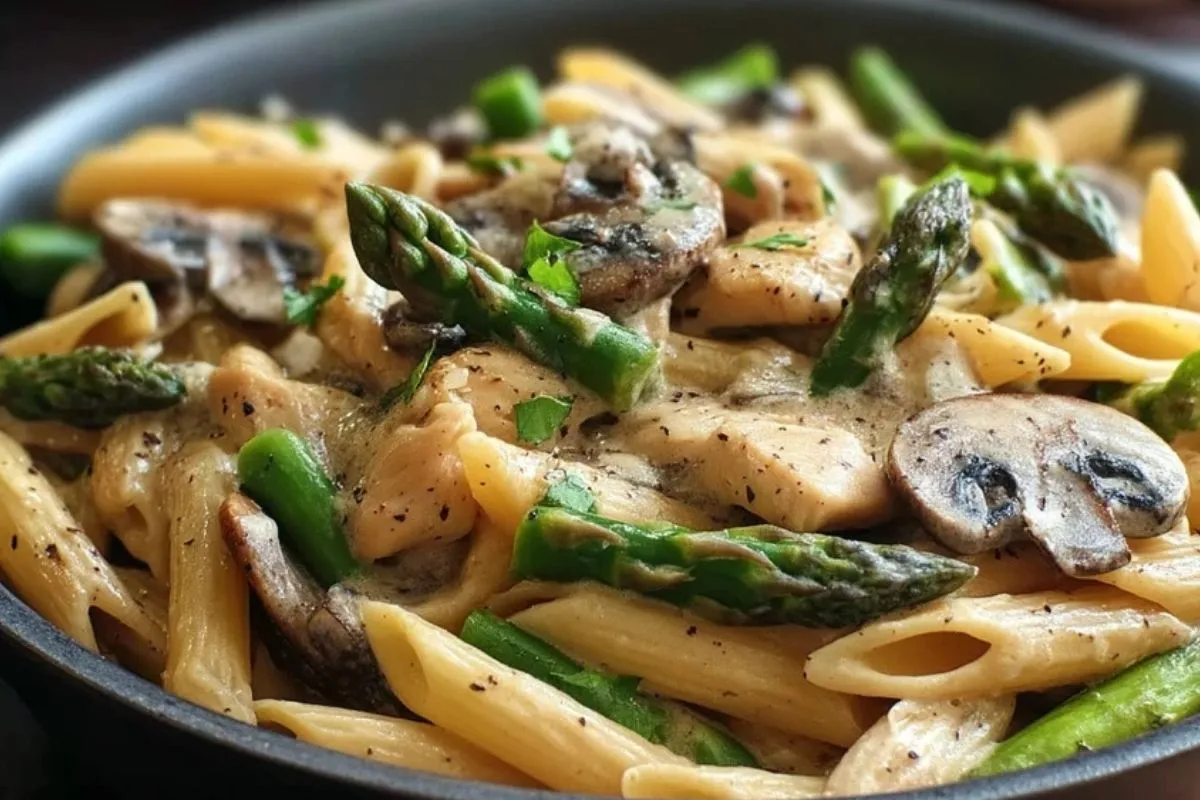 Penne Crémeux au Poulet, Champignons et Asperges