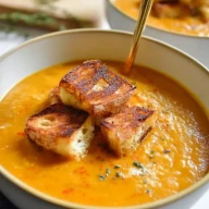 Soupe De Potiron Épicée Avec Croutons De Fromage Grillé