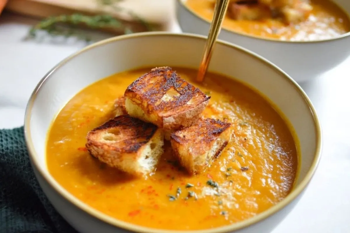 Soupe De Potiron Épicée Avec Croutons De Fromage Grillé