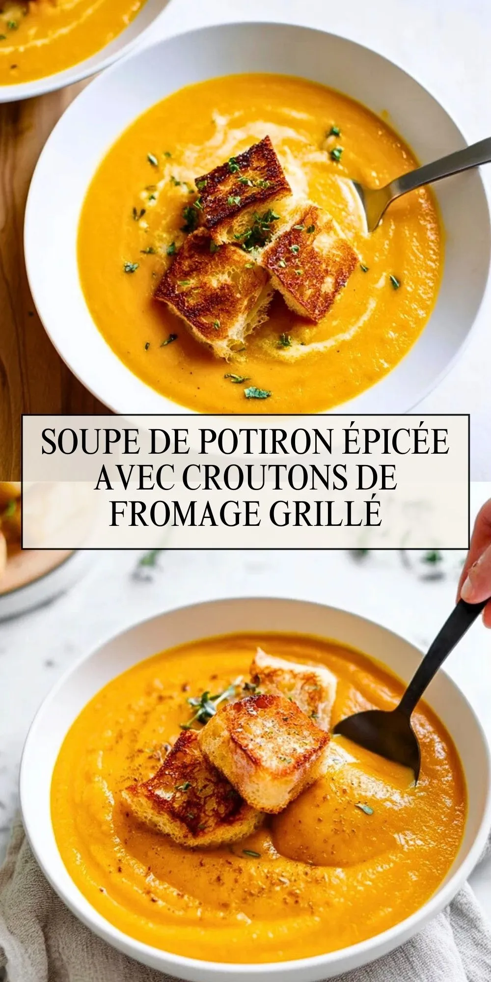 Soupe De Potiron Épicée Avec Croutons De Fromage Grillé - Pin 1