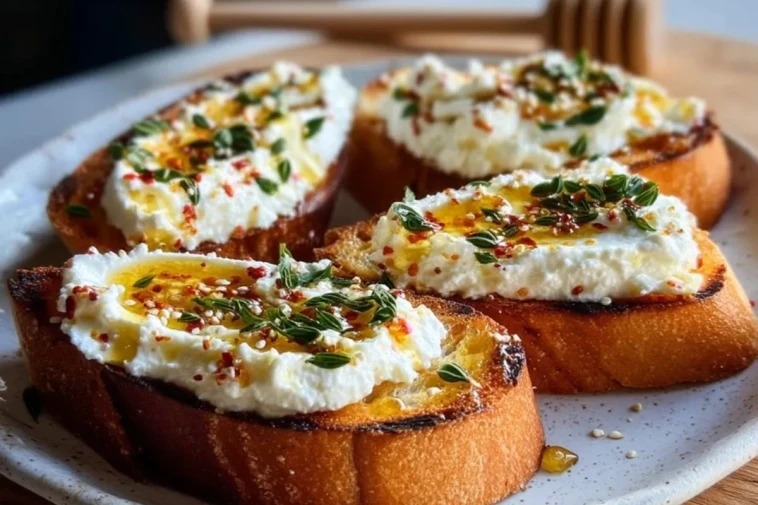 Crostinis Au Feta Fouettée Et Miel Piquant