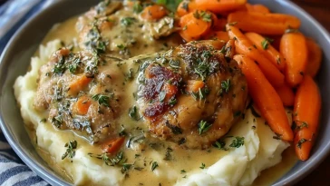 Cuisses De Poulet Crémeuses Aux Herbes Avec Carottes Et Purée