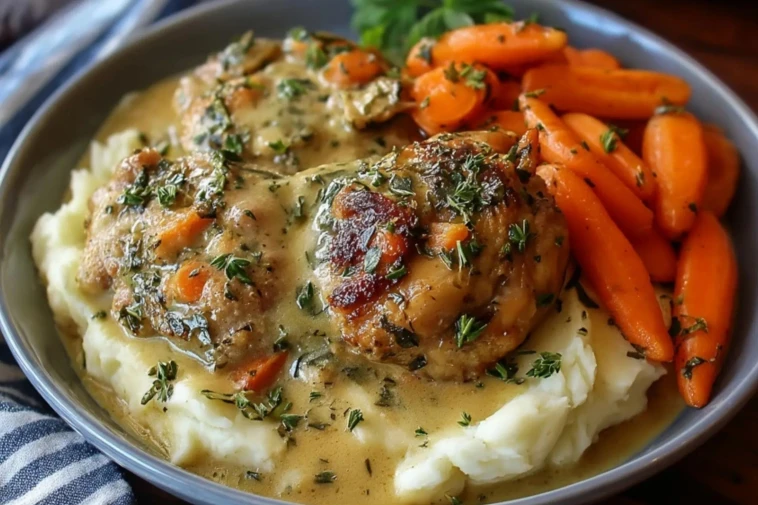 Cuisses De Poulet Crémeuses Aux Herbes Avec Carottes Et Purée