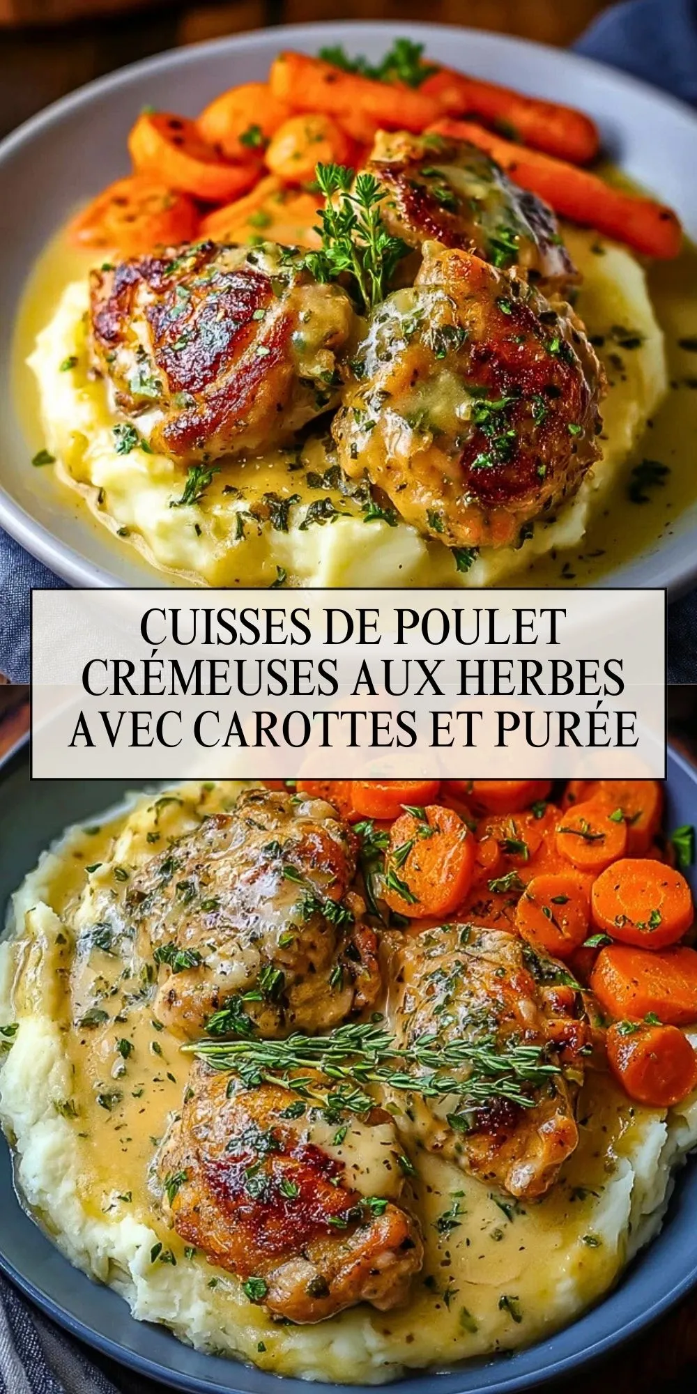 Cuisses De Poulet Crémeuses Aux Herbes Avec Carottes Et Purée - Pin 1