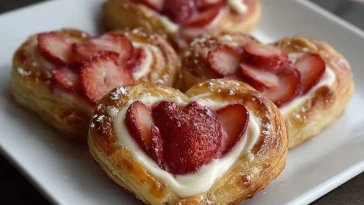Danishes Aux Fraises Et Fromage À La Crème En Forme De Cœur