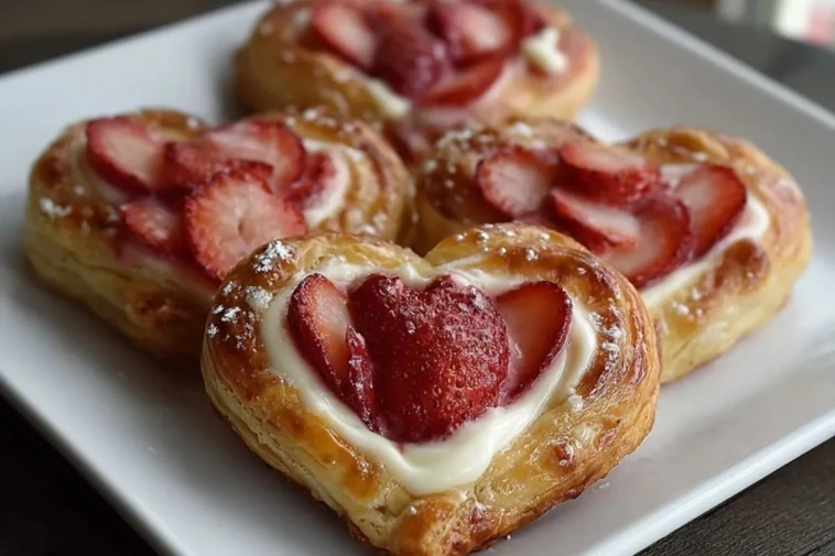 Danishes Aux Fraises Et Fromage À La Crème En Forme De Cœur