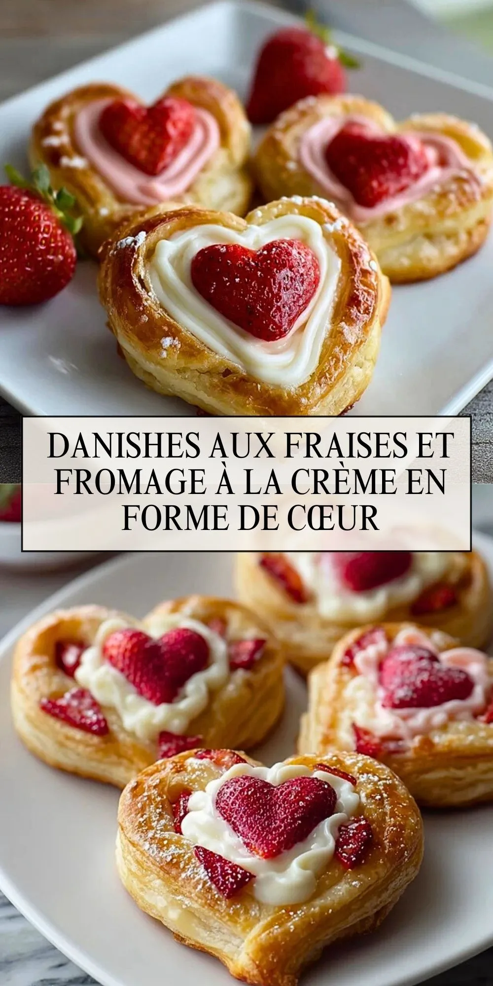 Danishes Aux Fraises Et Fromage À La Crème En Forme De Cœur- Pin 1