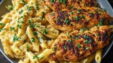 Poulet Ail Beurre Au Parmesan Avec Pâtes Pennes Crémeuses