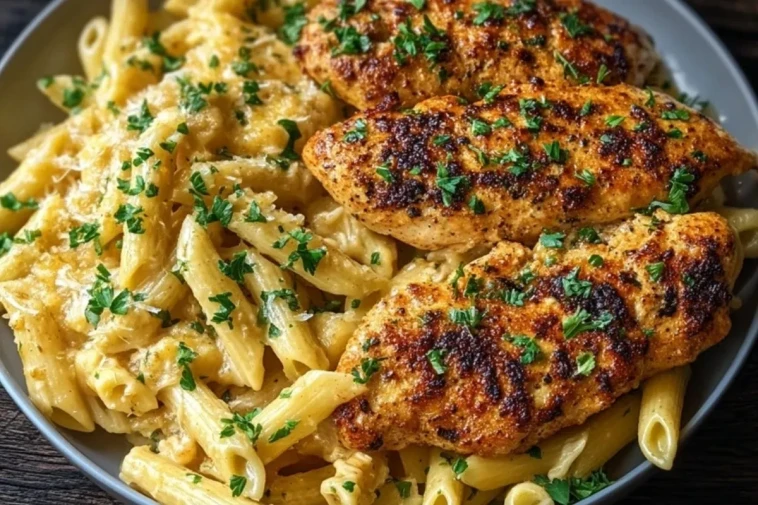 Poulet Ail Beurre Au Parmesan Avec Pâtes Pennes Crémeuses