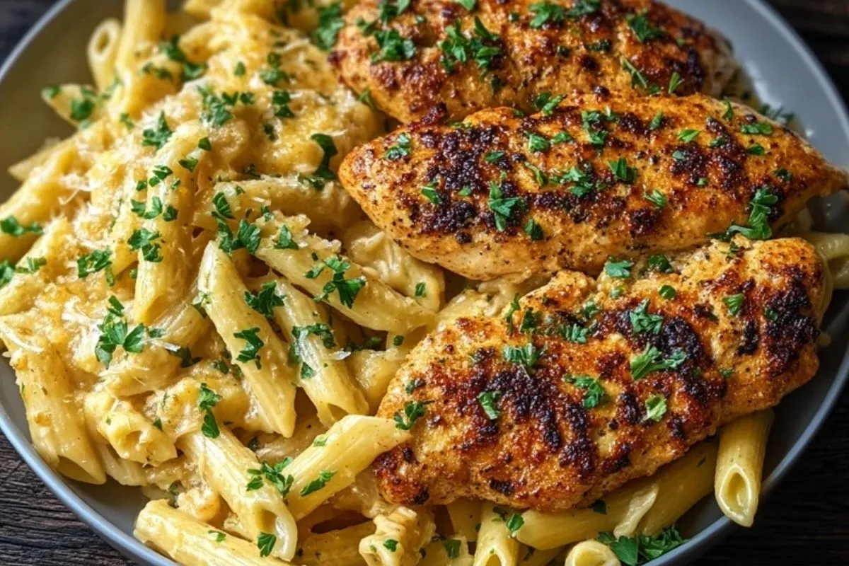 Poulet Ail Beurre Au Parmesan Avec Pâtes Pennes Crémeuses